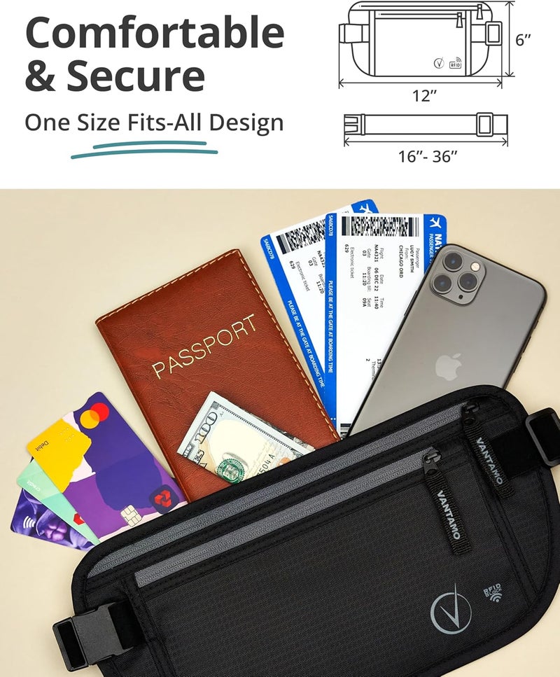 Vantamo Money Belt with RFID For Men & Women, Hidden Passport Holder for Travel, 2 Compartment Travel Fanny Pack for Women Anti Theft - Image 4